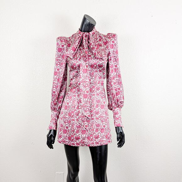 The Vimpres Wife Bow-Tie Floral Silk Mini Dress Red Pink 8UK 4US - Picture 2 of 12